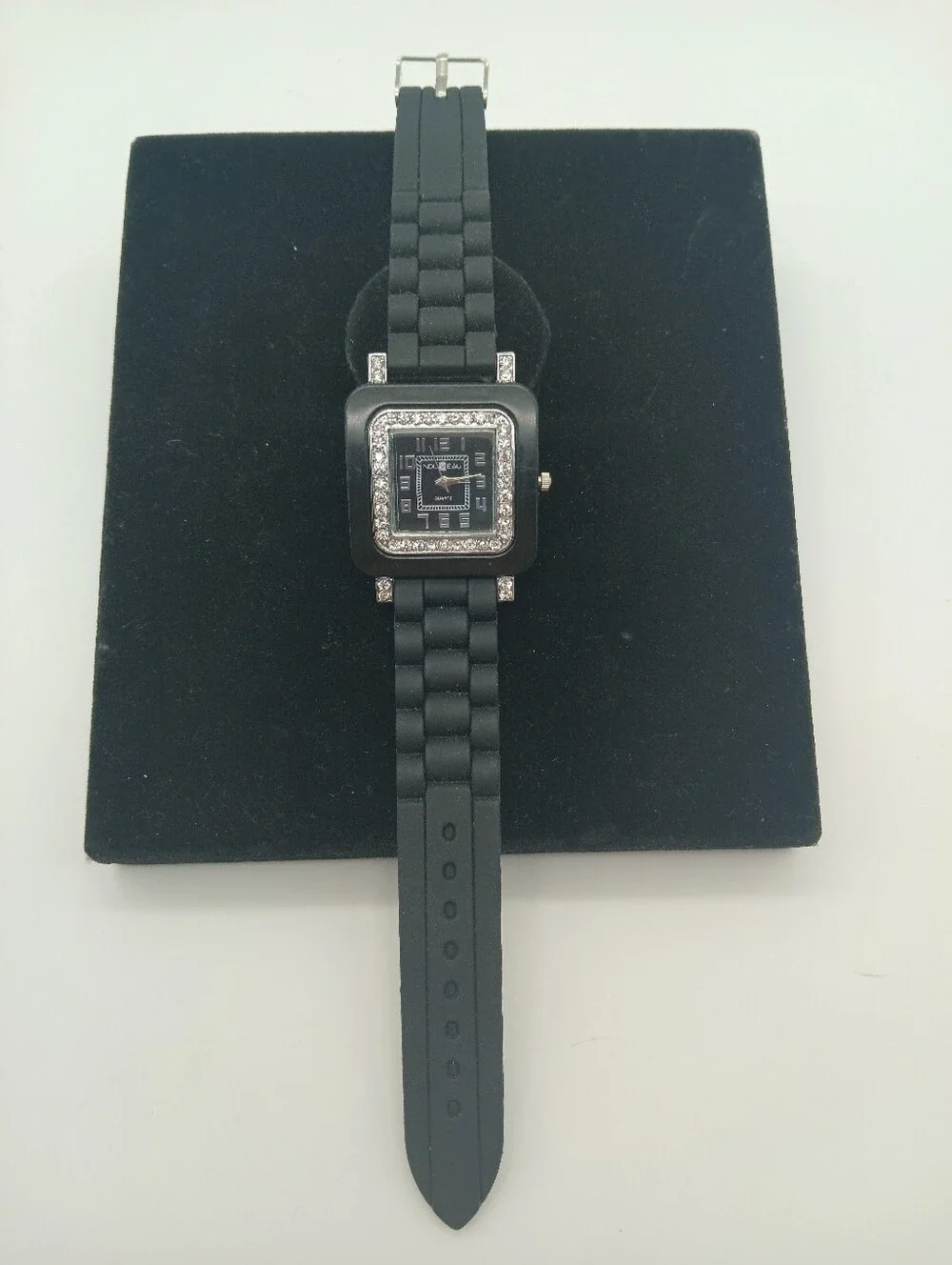Nouveau Black Crystal-Trim Square Watch